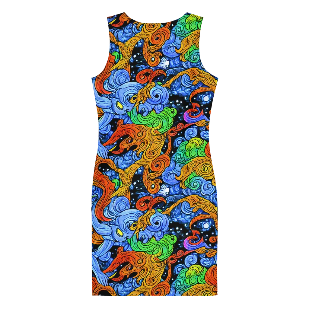 Blue Flame Orbit on Bodycon Dress — Back