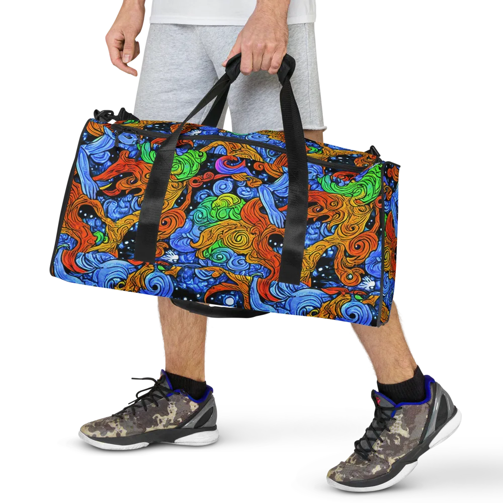 Blue Flame Orbit on Duffle Bag — Front