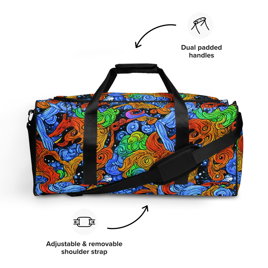 Blue Flame Orbit on Duffle Bag — Front