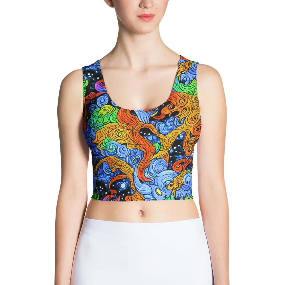 Blue Flame Orbit on Crop Top — Front