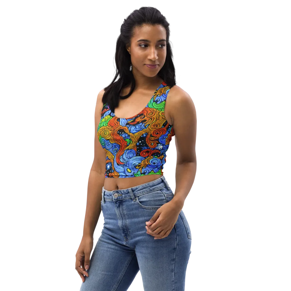 Blue Flame Orbit on Crop Top — Left Front