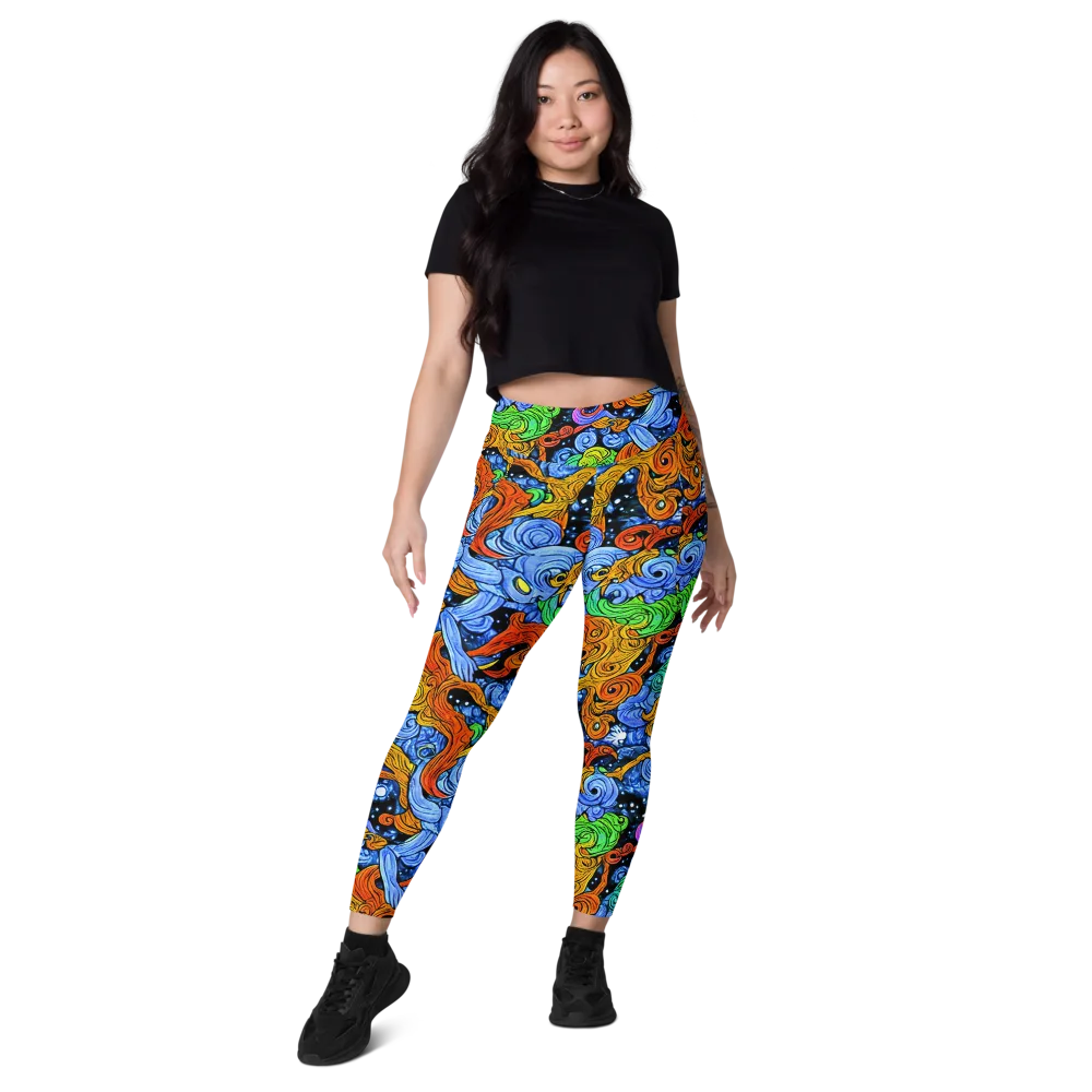 Blue Flame Orbit on Leggings with Pockets — Front