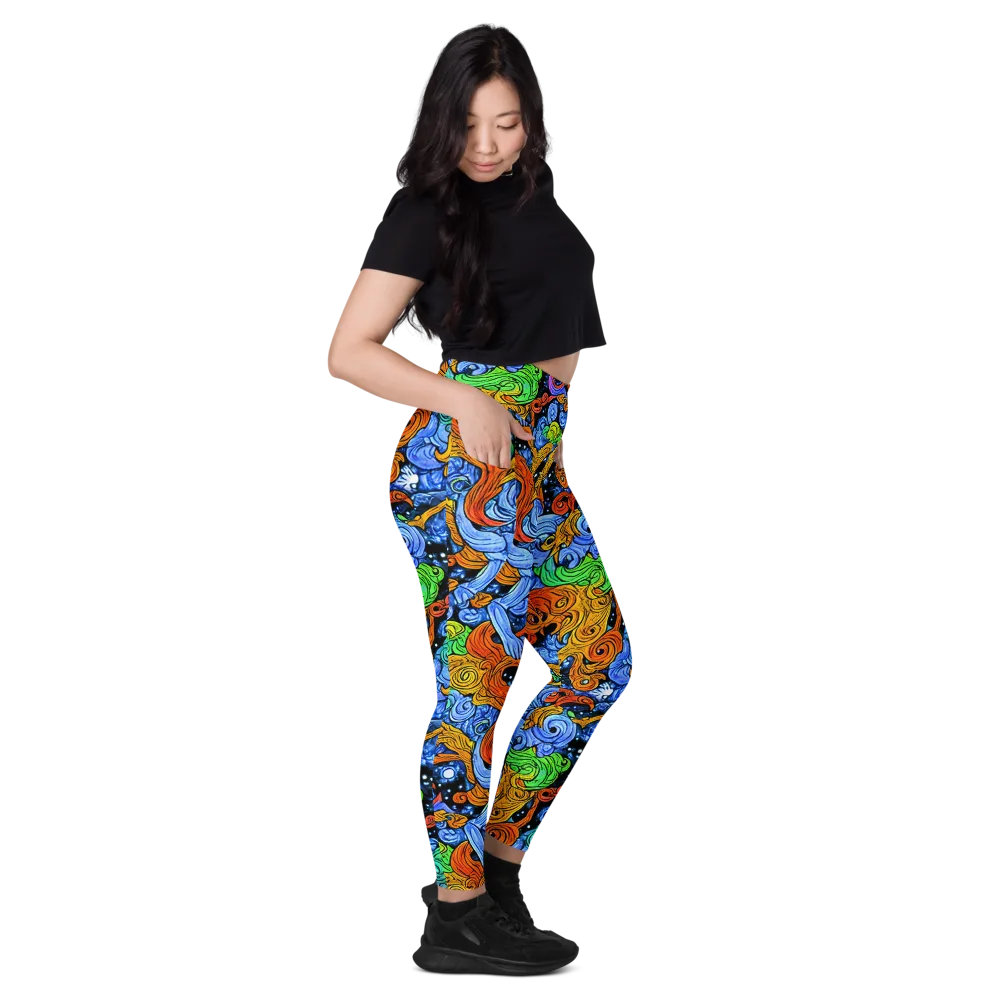 Blue Flame Orbit on Leggings with Pockets — Right