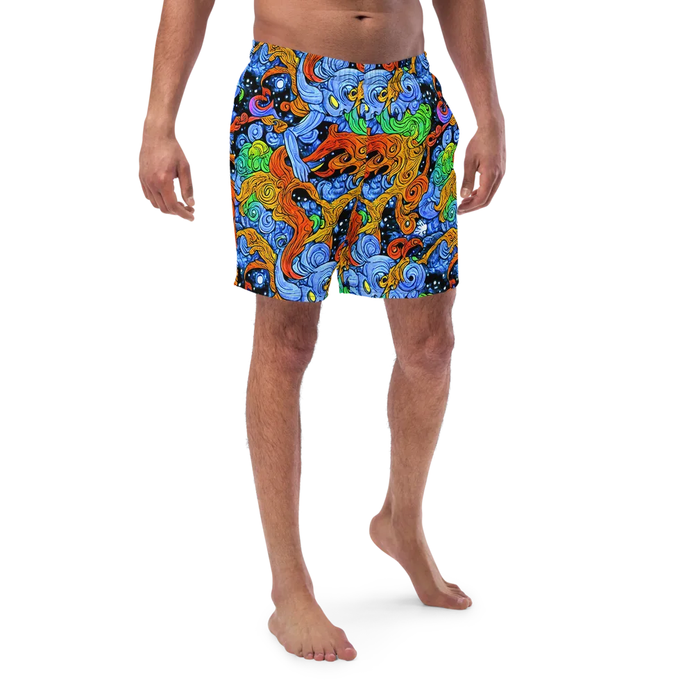 Blue Flame Orbit on Swim Trunks — Front