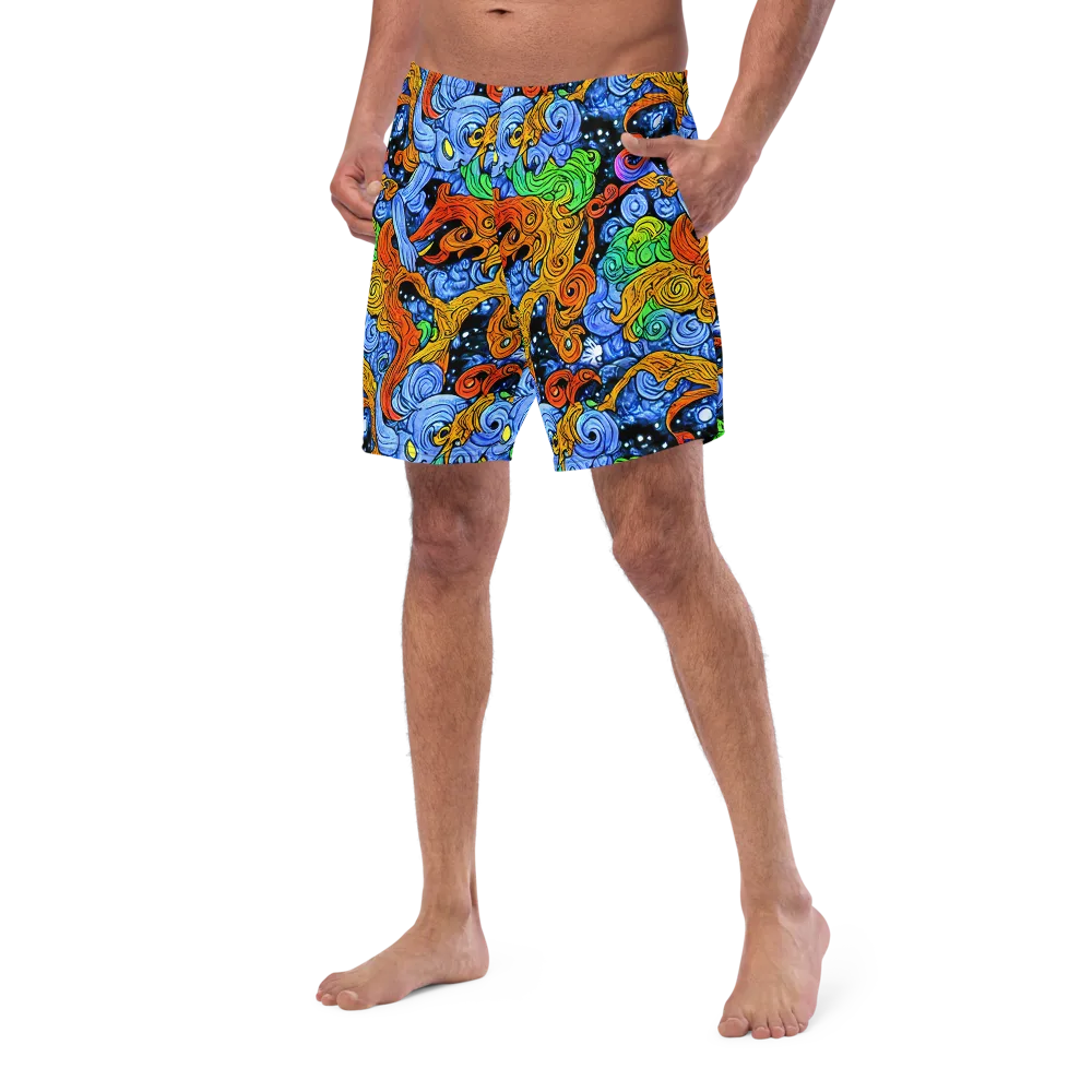 Blue Flame Orbit on Swim Trunks — Left Front