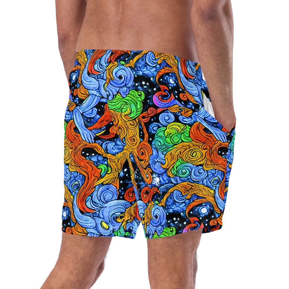 Blue Flame Orbit on Swim Trunks — Right Back