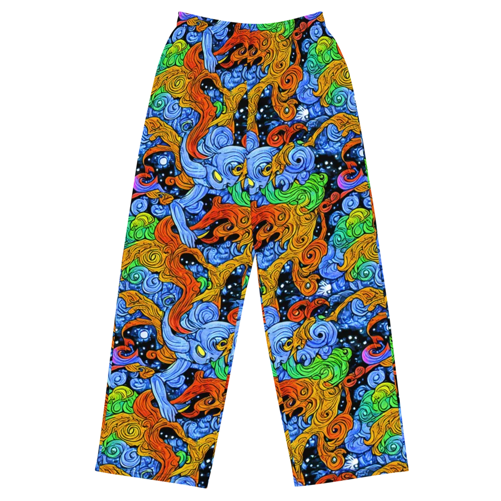 Blue Flame Orbit on Wide-Leg Pants — Front