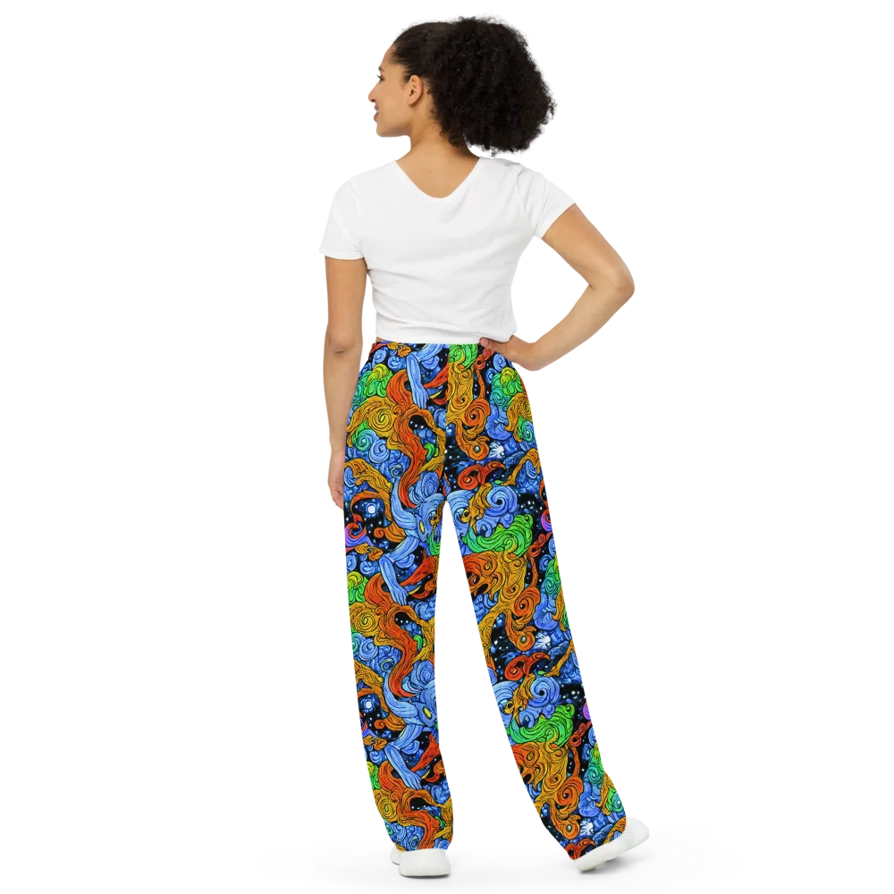 Blue Flame Orbit on Wide-Leg Pants — Back