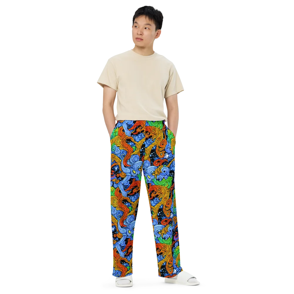 Blue Flame Orbit on Wide-Leg Pants — Front
