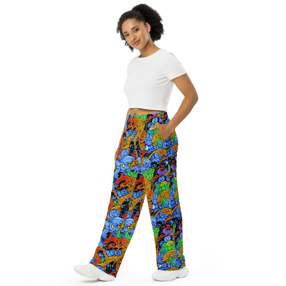 Blue Flame Orbit on Wide-Leg Pants — Left Front