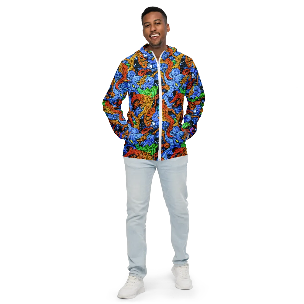Blue Flame Orbit on Men's Windbreaker — Front
