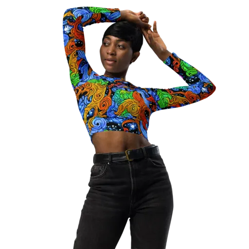 Blue Flame Orbit on a Long Sleeve Crop Top