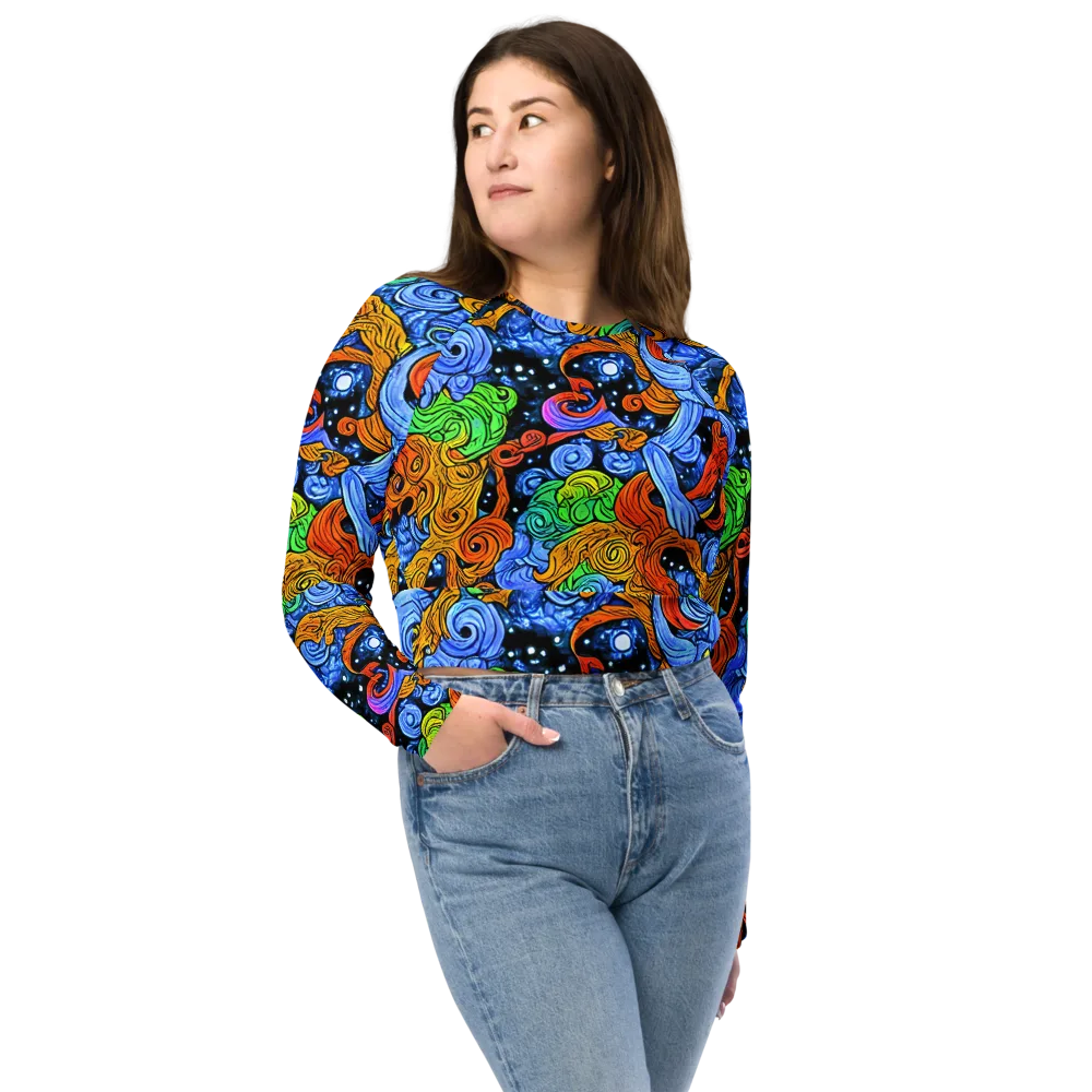 Blue Flame Orbit on Long Sleeve Crop Top — Front