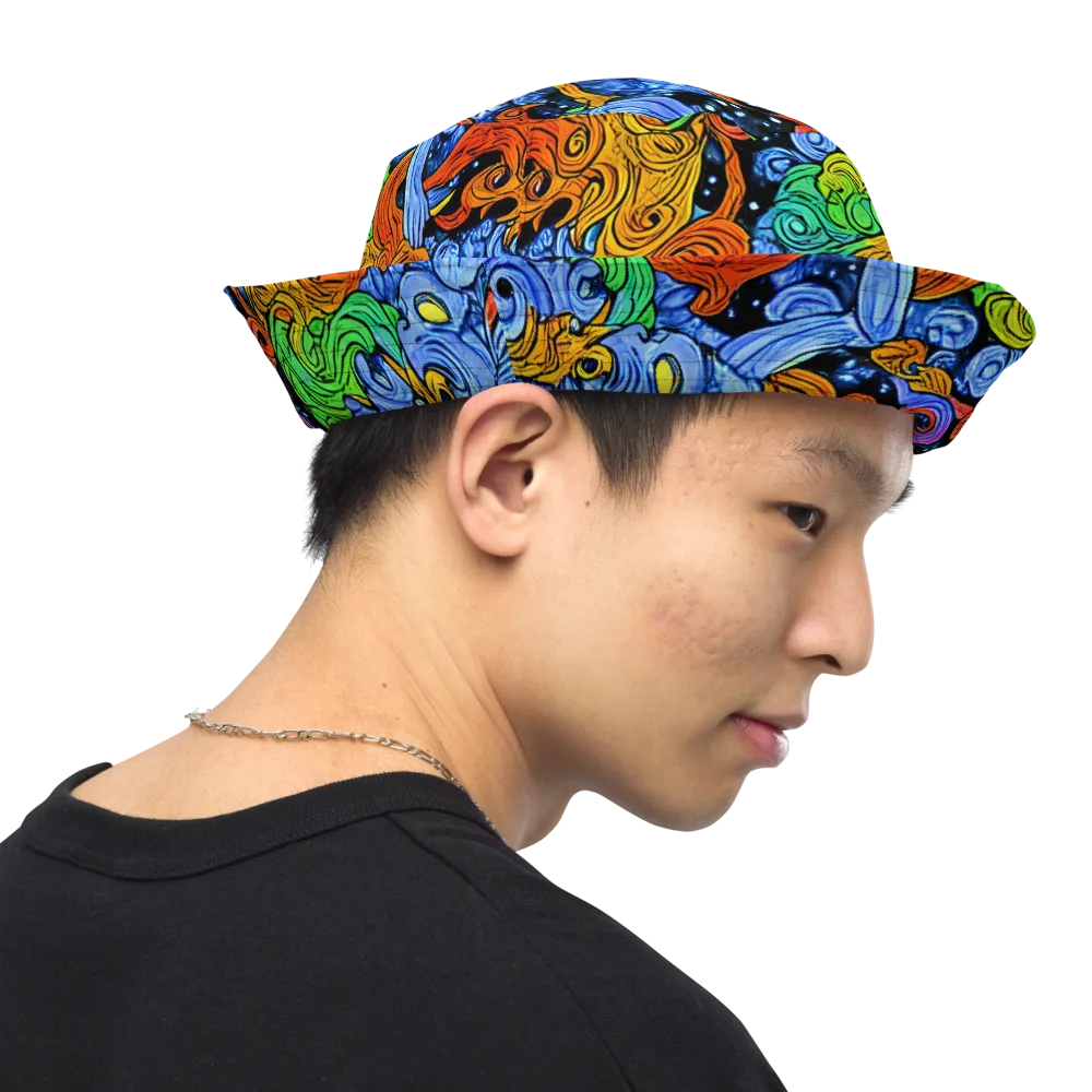 Blue Flame Orbit on Reversible Bucket Hat — Right Outside