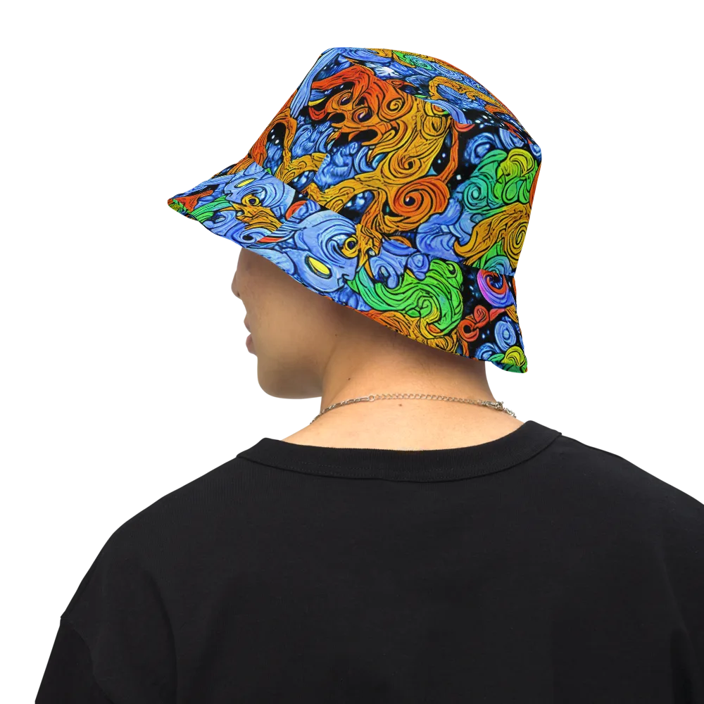 Blue Flame Orbit on Reversible Bucket Hat — Back Inside