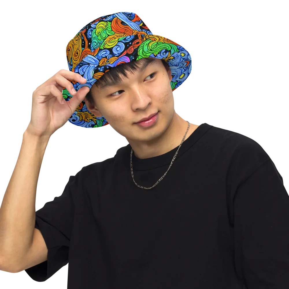 Blue Flame Orbit on Reversible Bucket Hat — Front Inside