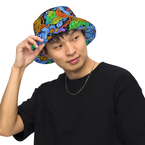 Blue Flame Orbit on a Reversible Bucket Hat
