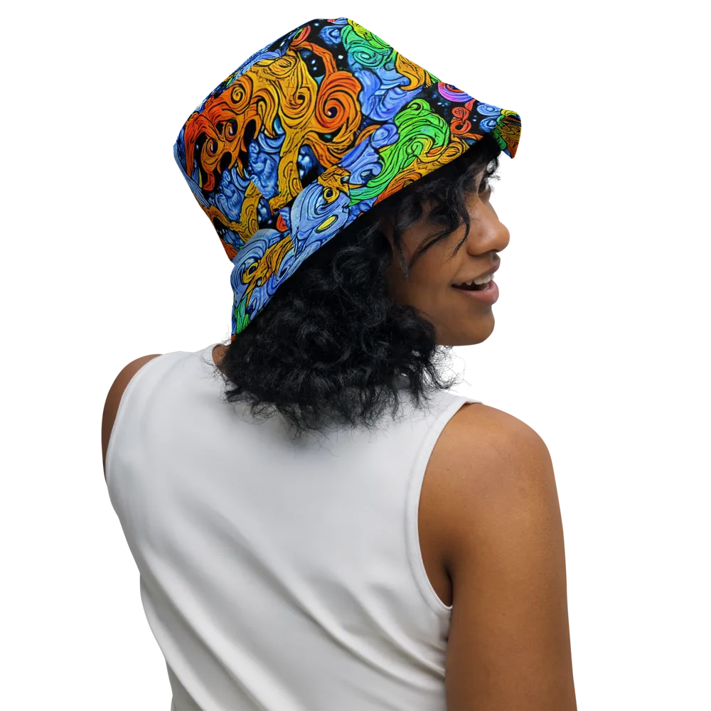 Blue Flame Orbit on Reversible Bucket Hat — Right Outside