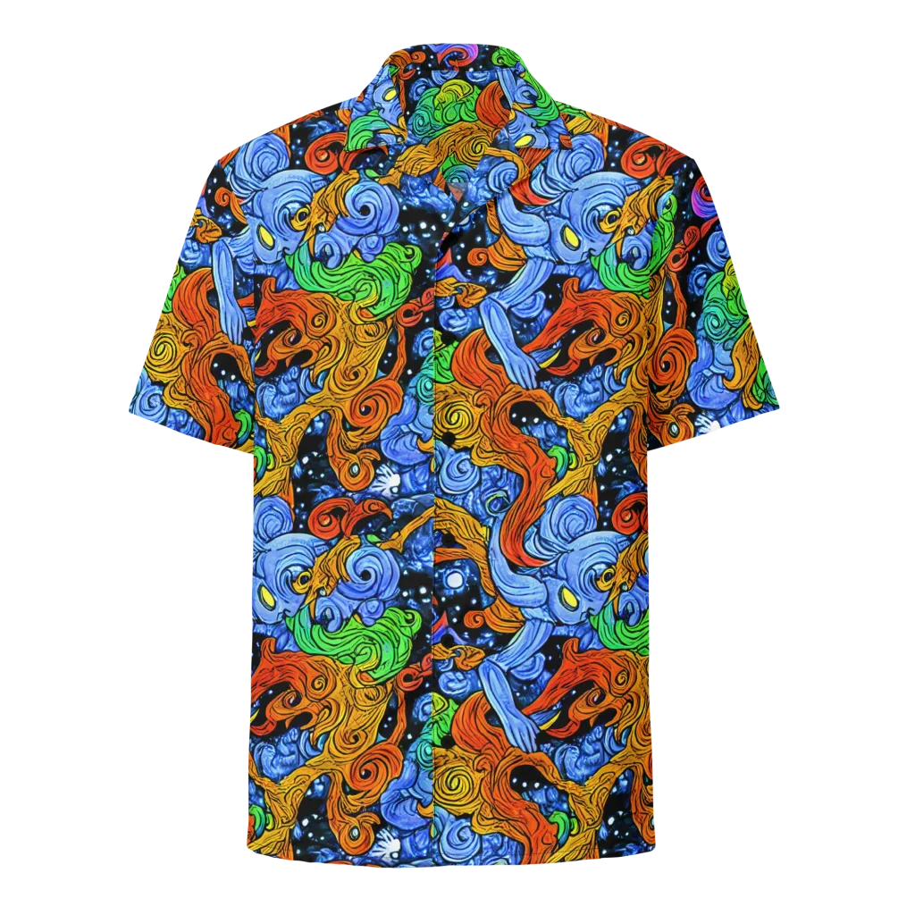 Blue Flame Orbit on Button Shirt — Front