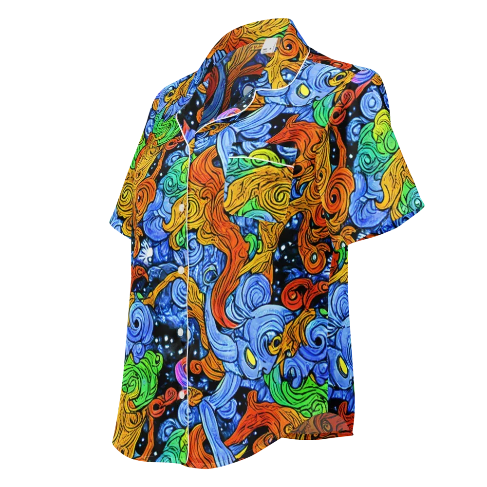 Blue Flame Orbit on Women's Short Sleeve Pajama Top — Left Front