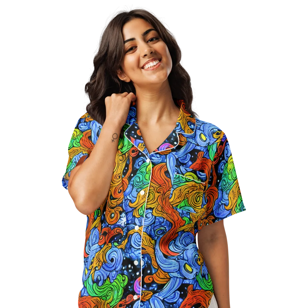 Blue Flame Orbit on Women's Short Sleeve Pajama Top — Front