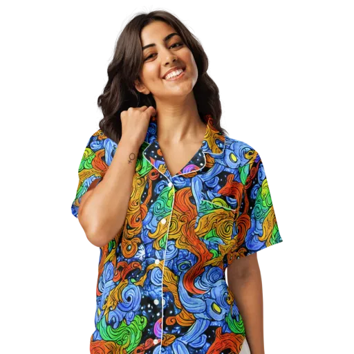 Blue Flame Orbit on a Women's Short Sleeve Pajama Top