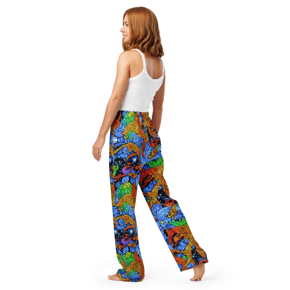 Blue Flame Orbit on Women's Pajama Pants — Back