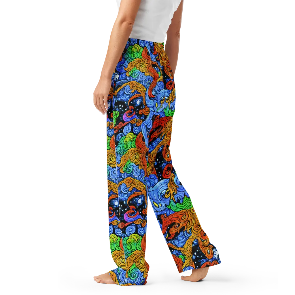 Blue Flame Orbit on Women's Pajama Pants — Left