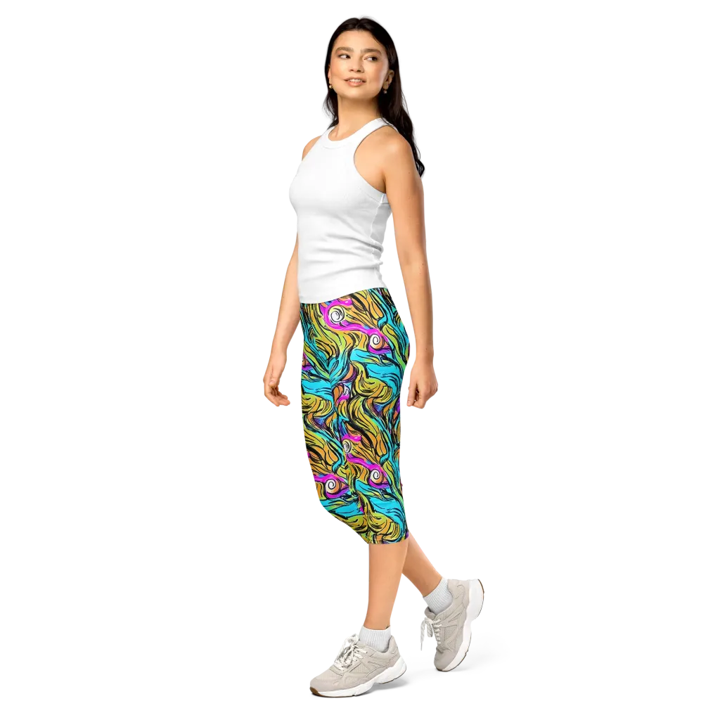 Liquid Neon on Capri Leggings — Left Front
