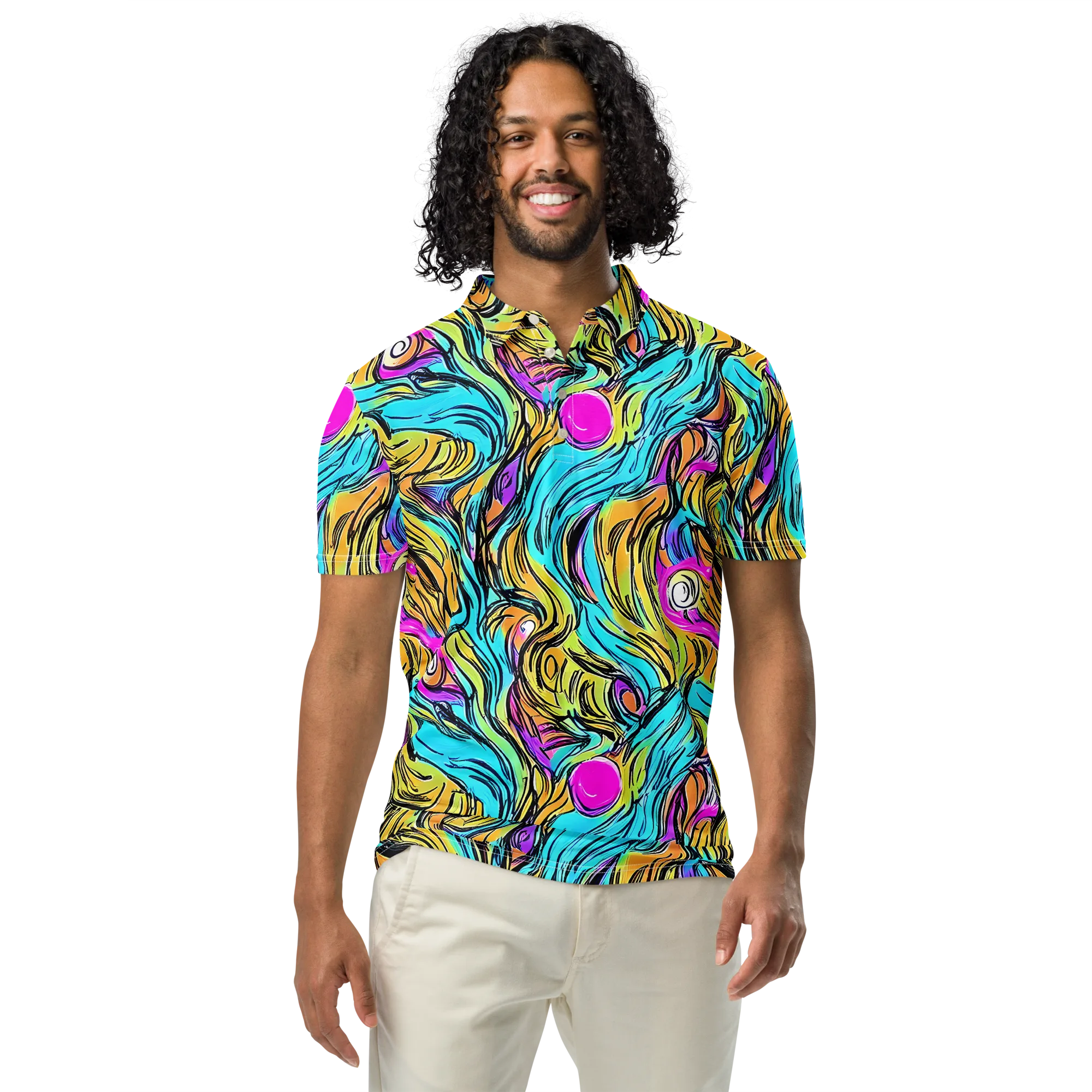 Liquid Neon on Men's Slim Fit Polo Shirt — Front