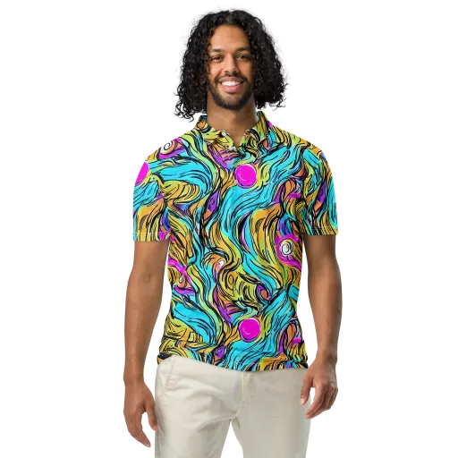 Liquid Neon on a Men's Slim Fit Polo Shirt