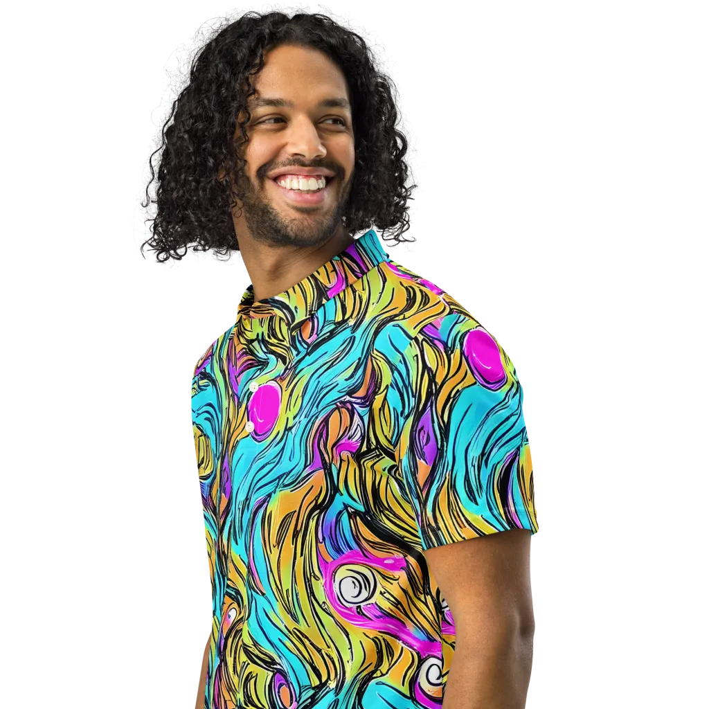 Liquid Neon on Men's Slim Fit Polo Shirt — Left Front
