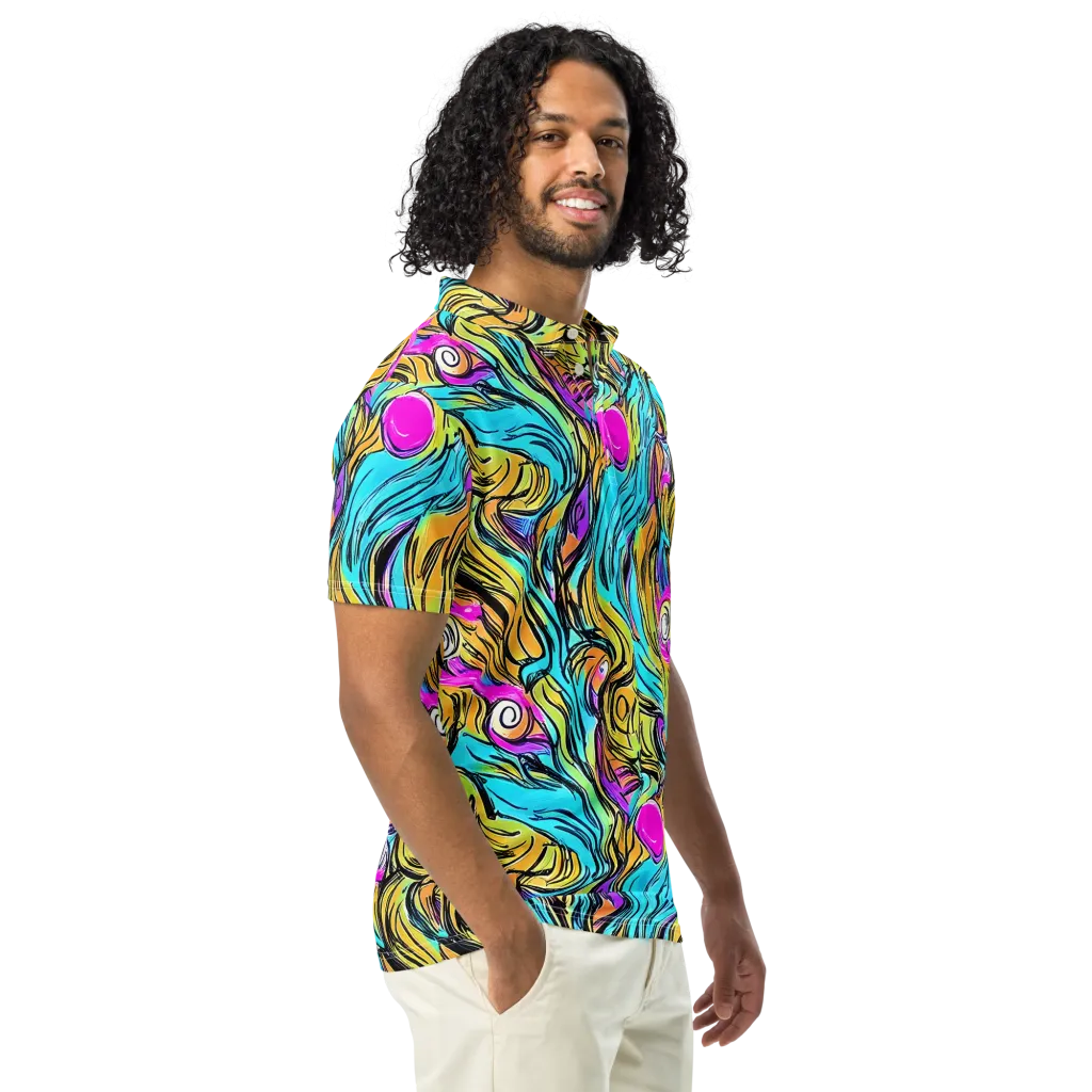 Liquid Neon on Men's Slim Fit Polo Shirt — Right Front