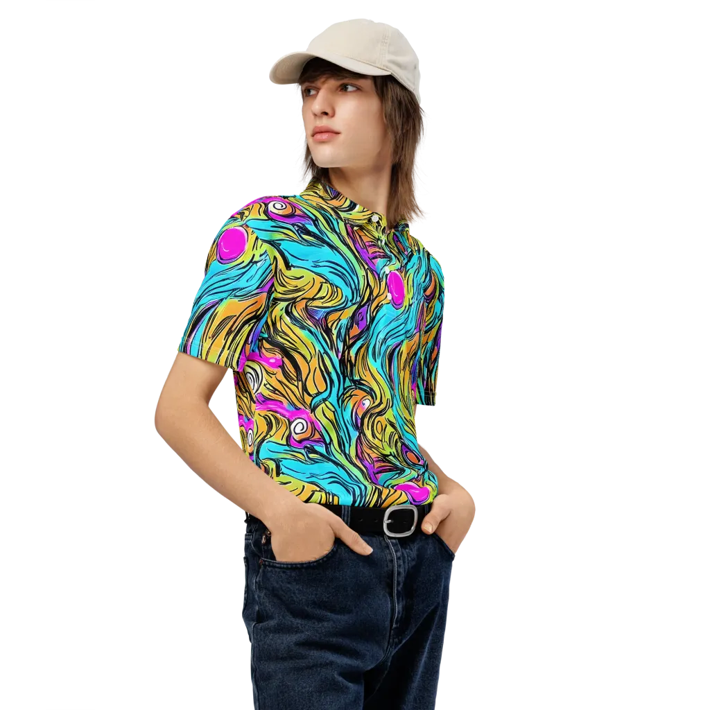 Liquid Neon on Men's Slim Fit Polo Shirt — Right Front