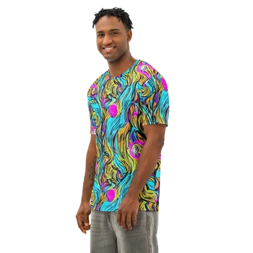 Liquid Neon on a Men's Cotton Crew Neck T-Shirt