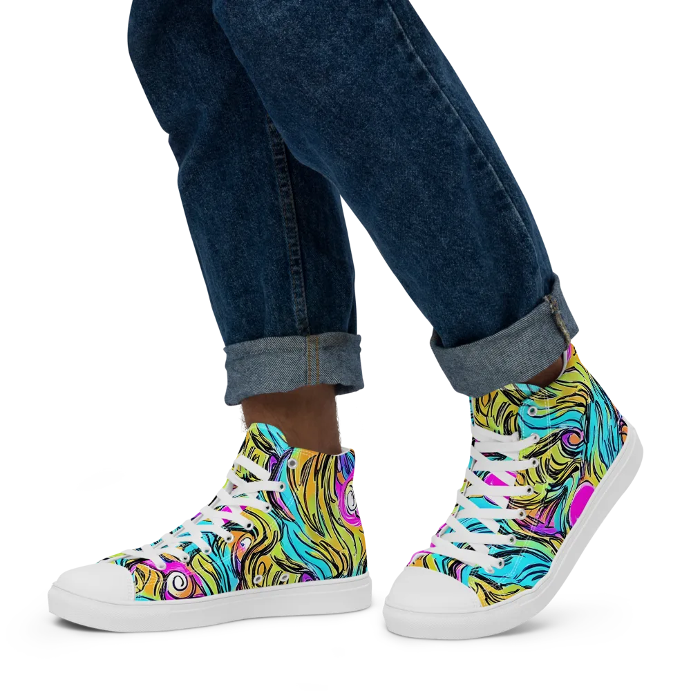 Liquid Neon on Men's High Top Canvas Shoes — Left