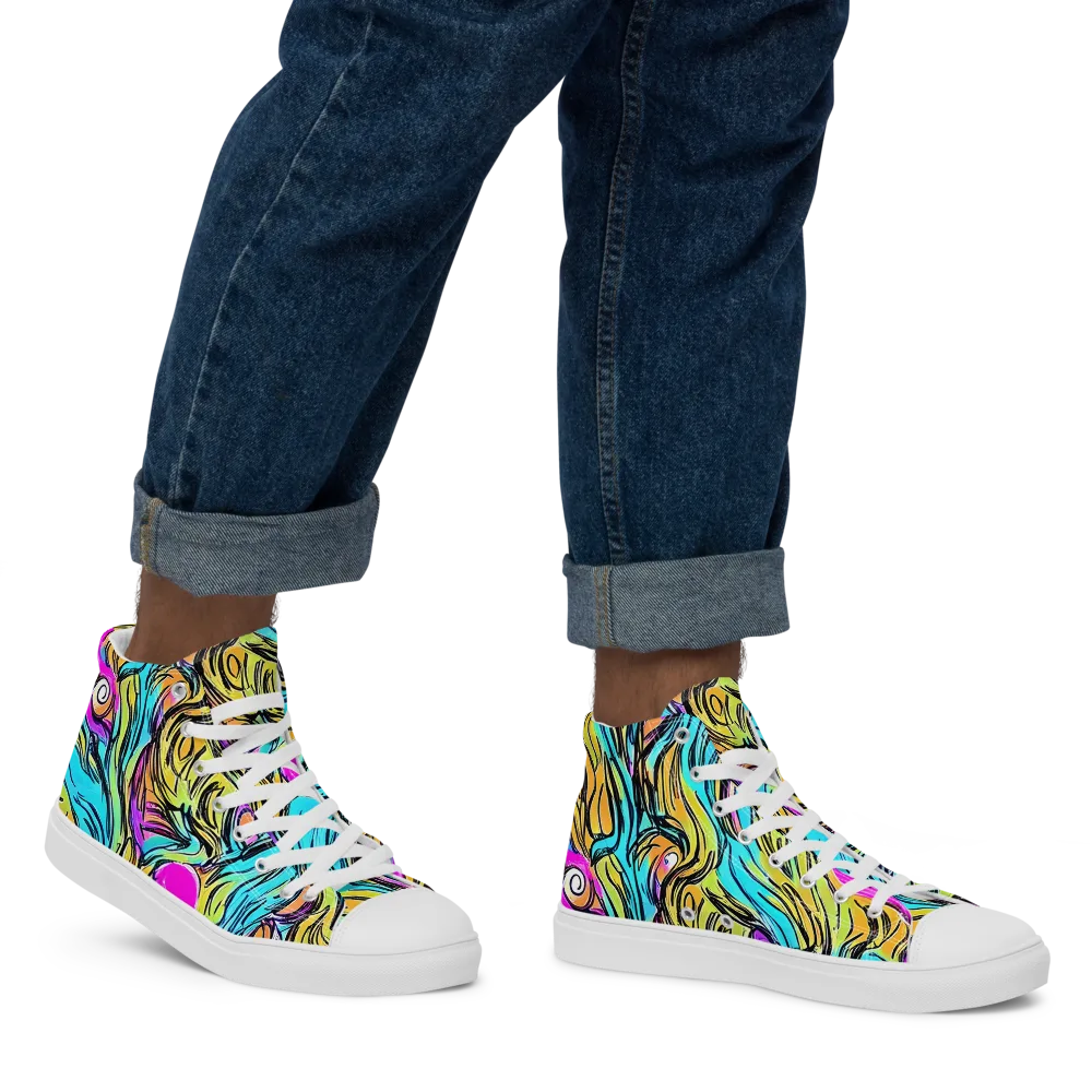 Liquid Neon on Men's High Top Canvas Shoes — Right