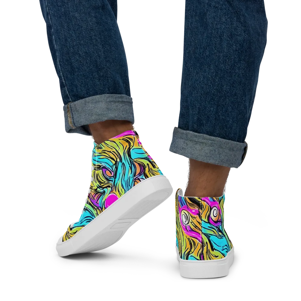 Liquid Neon on Men's High Top Canvas Shoes — Back