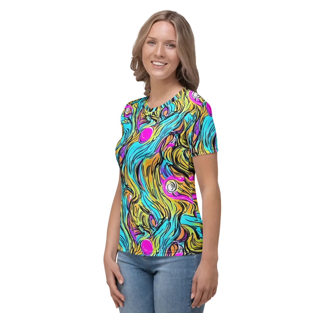 Liquid Neon on Women's Crew Neck T-Shirt — Left