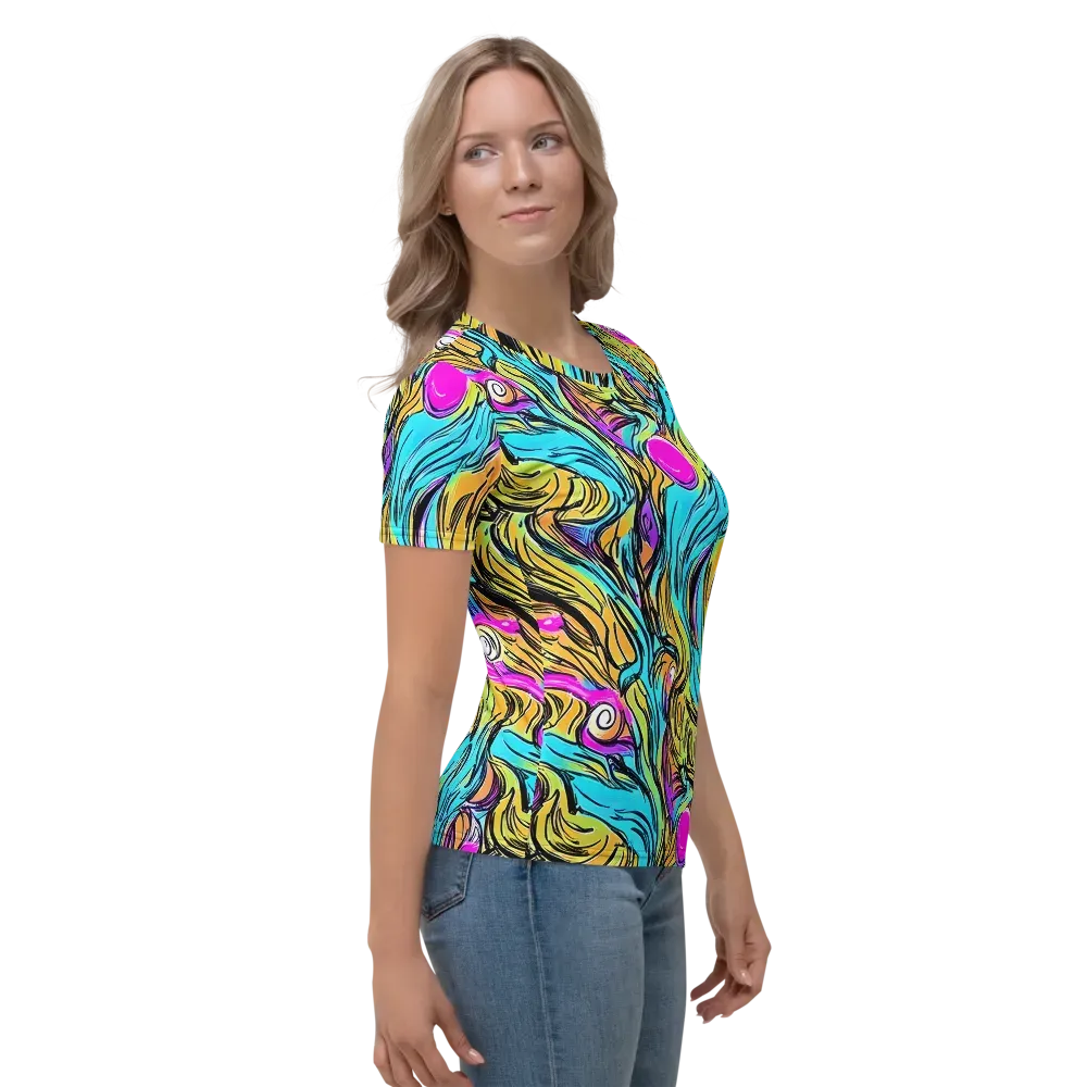 Liquid Neon on Women's Crew Neck T-Shirt — Right