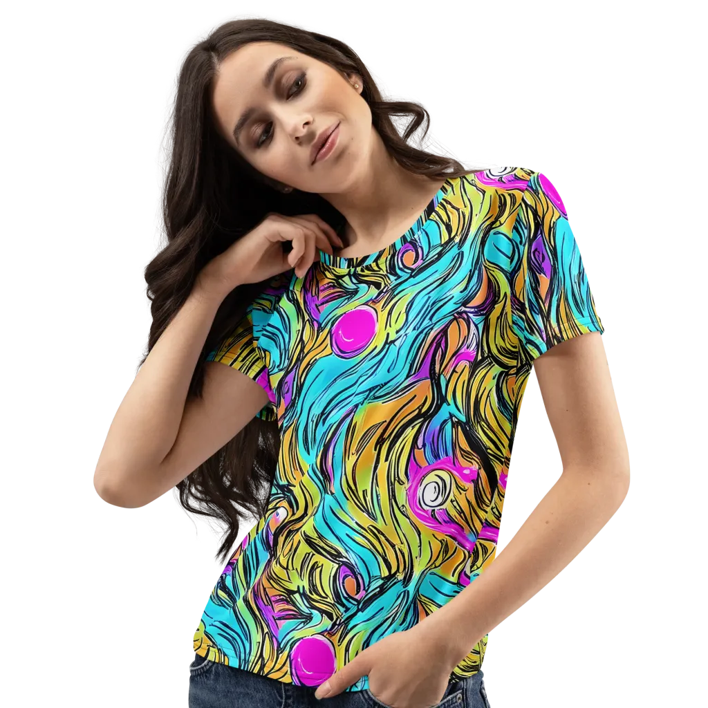 Liquid Neon on Women's Crew Neck T-Shirt — Left Front