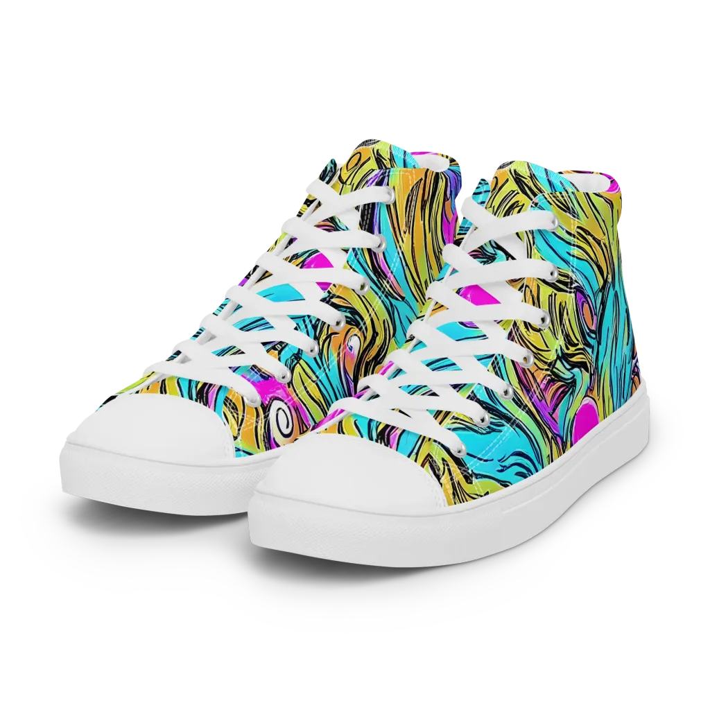 Liquid Neon on Women's High Top Canvas Shoes — Left Front