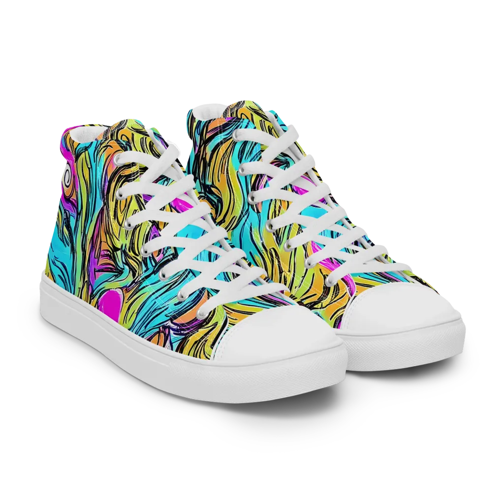 Liquid Neon on Women's High Top Canvas Shoes — Right Front