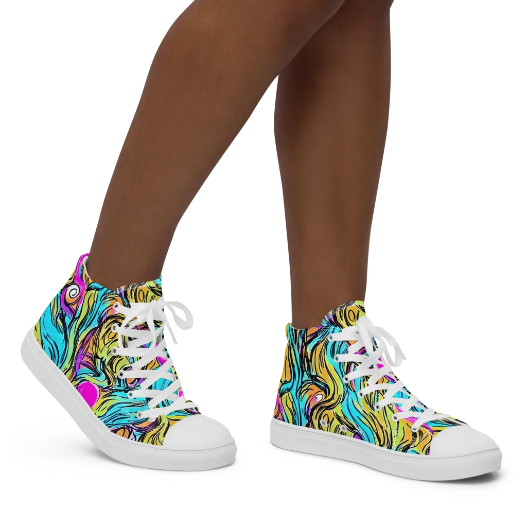 Liquid Neon on Women's High Top Canvas Shoes — Right