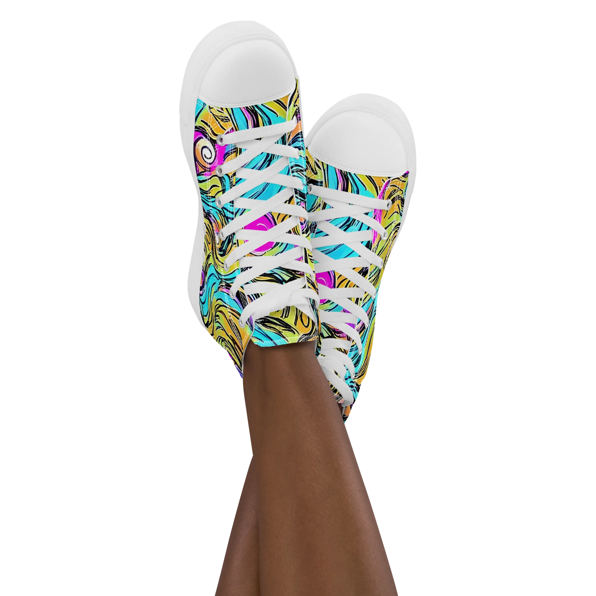 Liquid Neon on Women's High Top Canvas Shoes — Front
