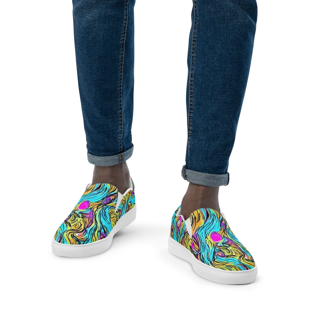 Liquid Neon on Men's Slip-On Canvas Shoes — Front