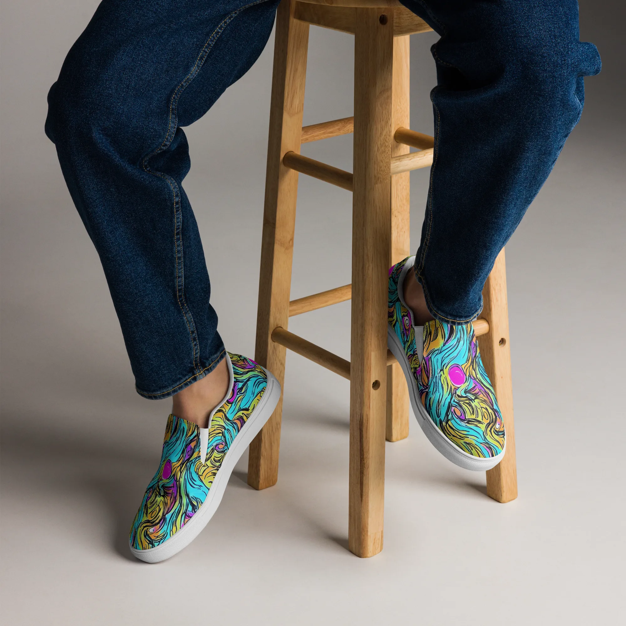 Liquid Neon on Men's Slip-On Canvas Shoes — Front