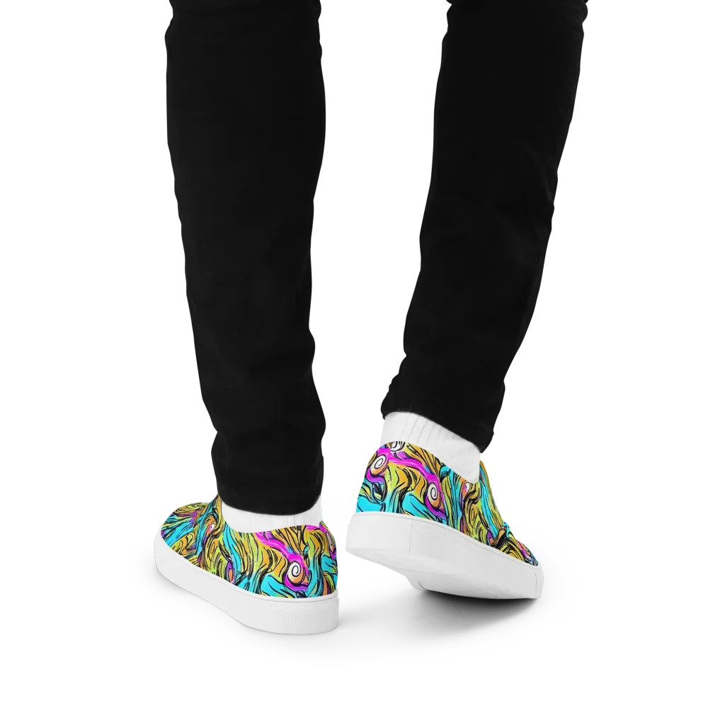 Liquid Neon on Men's Lace-Up Canvas Shoes — Back
