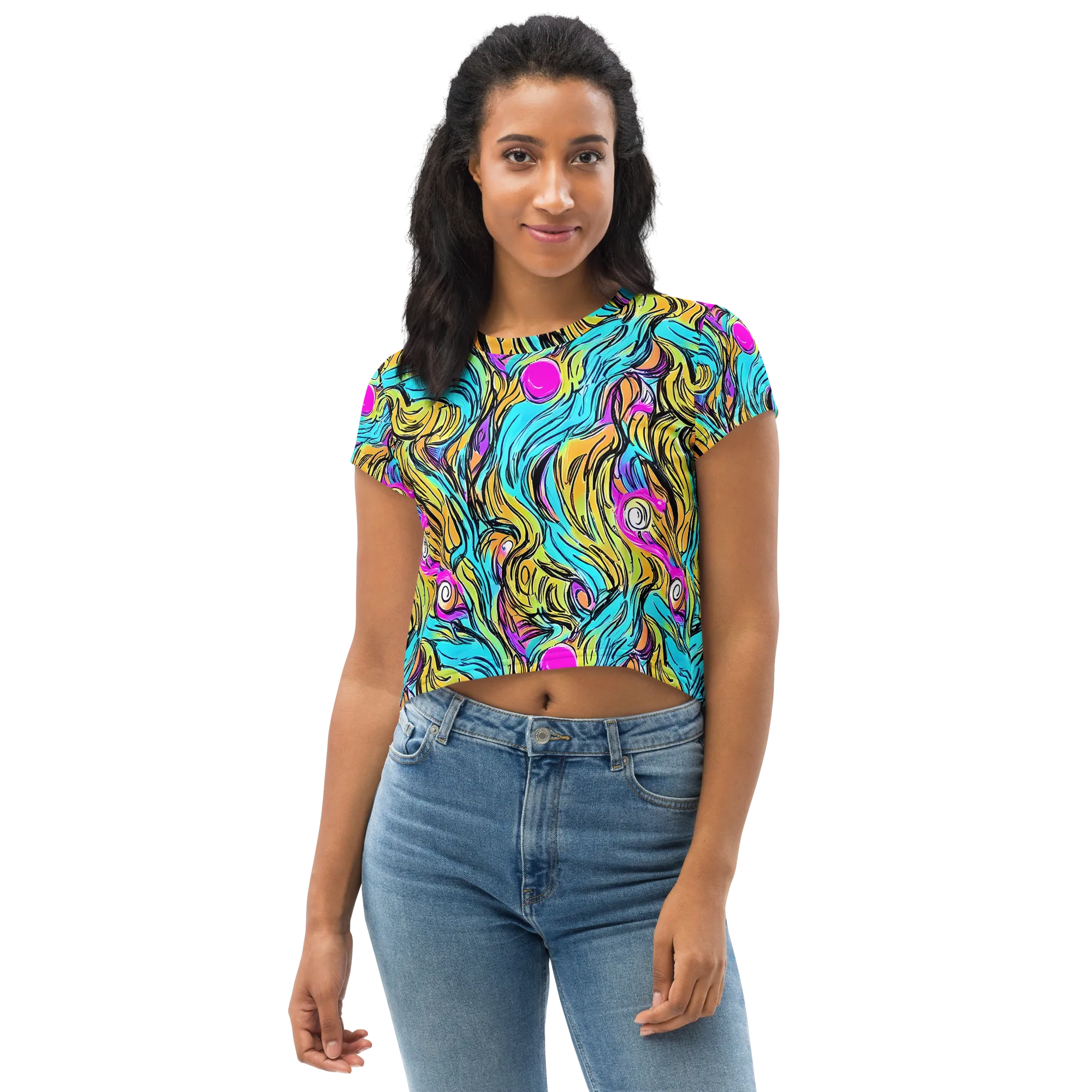 Liquid Neon on Crop Tee — Front