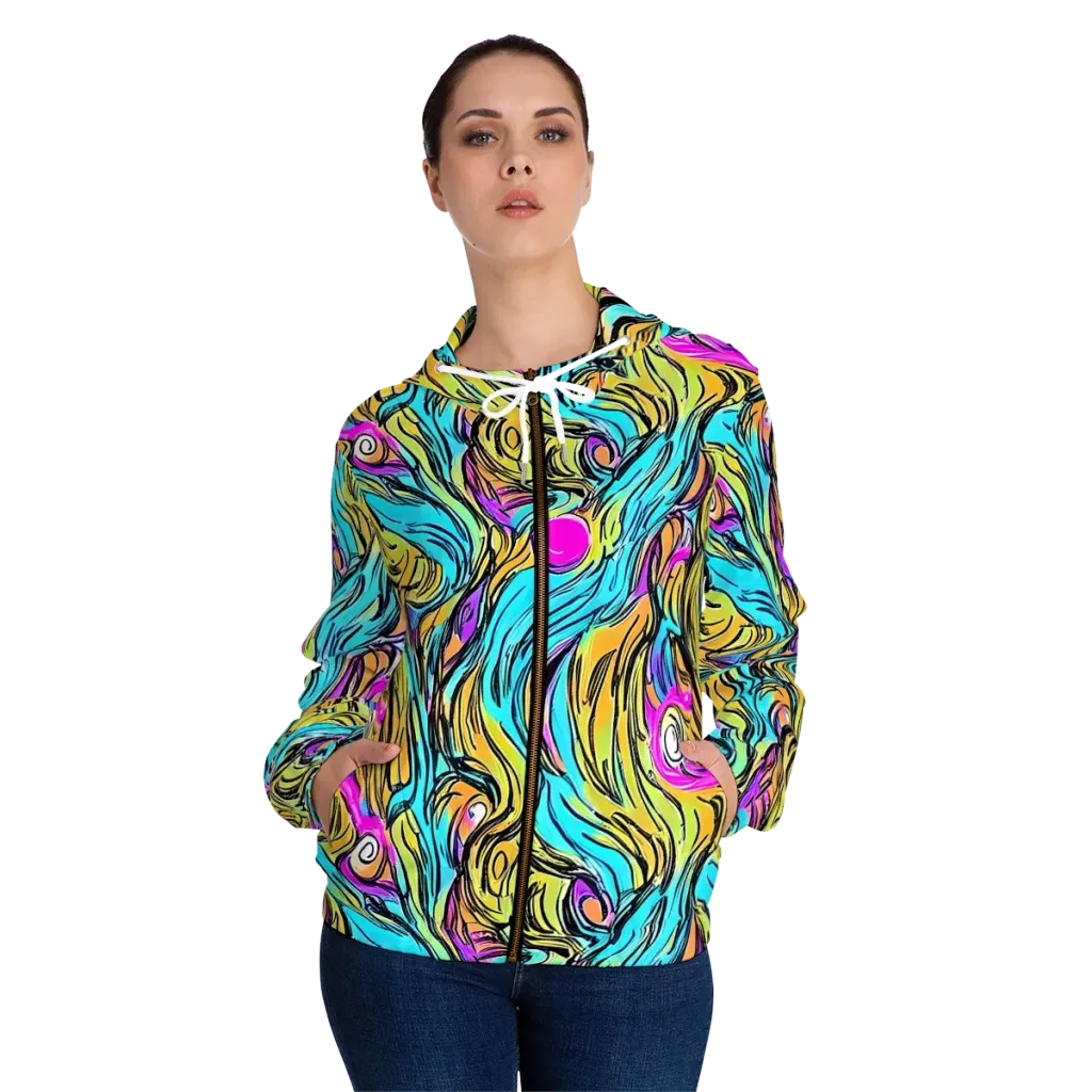 Liquid Neon on Women's Full-Zip Hoodie — Front On Person